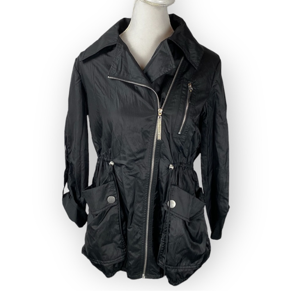 Kensie Black Jacket Size M Windbreaker Raincoat Zip Up.